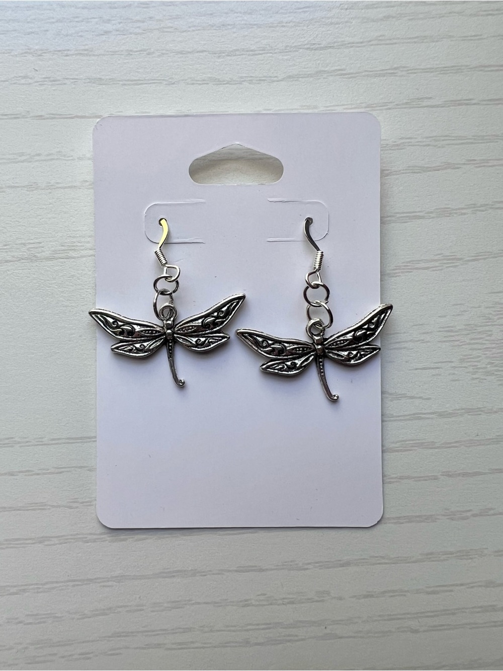 Dragonfly Charm Dangle Artisan Earrings - Silver Tone